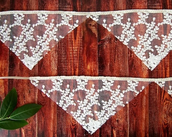 Embroidery lace banner, Ivory lace bunting, Rustic wedding decor, Birthday party, Garden party decoration, Photo backdrops, Photo props