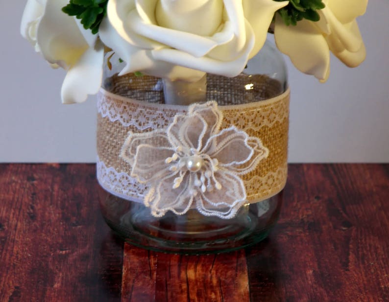 7 Quart Mason Jar Wraps With Flower, Burlap and Lace Mason Jar Sleeves