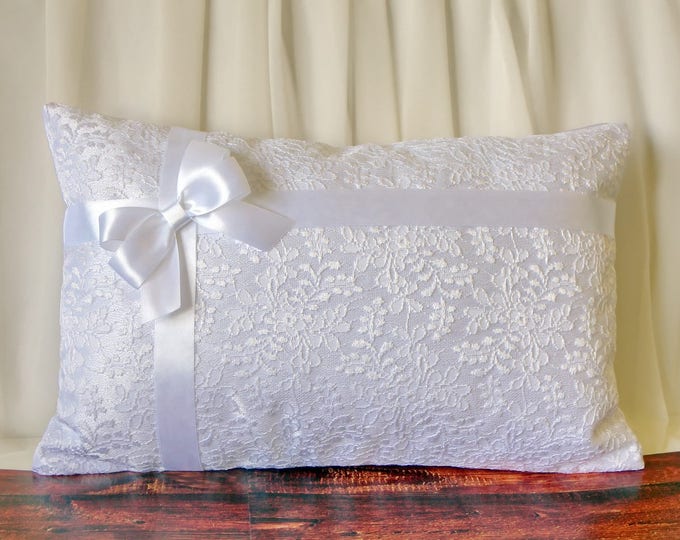 Set of 2 White Wedding Kneeling Pillows, Ceremony Pillow, Satin and