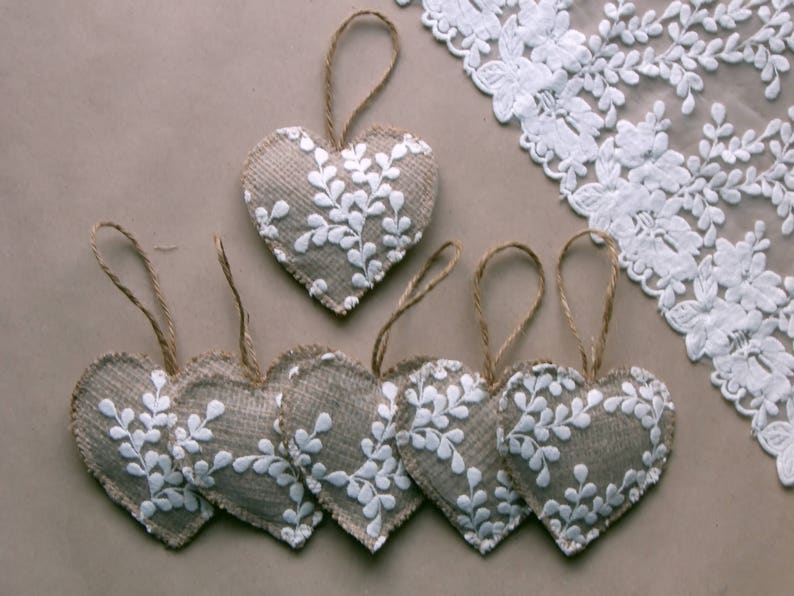 Bulk 50 Pieces of Rustic Heart Ornaments From Burlap and Lace Etsy