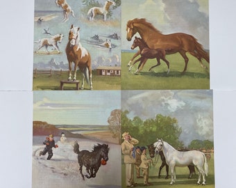 Set 4 WESLEY DENNIS Horse Pony Equine Prints Pages Illustrations / Mare Foal Misty Chincoteague  / Girls Tack Room Nursery Decor / Vintage