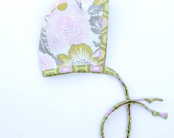 Fresh Poppies Baby Bonnet, Modern Bonnet, Cotton baby Bonnet