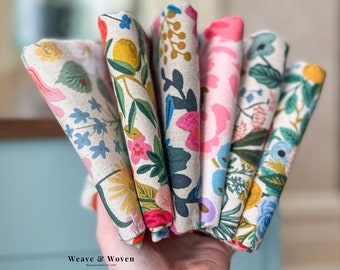 Rifle Paper Co. Blossoms on Neutral Canvas Fat Quarter Bundle, Canvas Fabric, Cotton and Steel Fabric, Weave and Woven