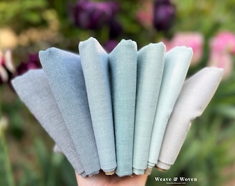 Shade Garden Everyday Chambray Woven Bundle, Green and Blue Aesthetic Tones Fat Quarter Bundle, Quilting Cotton Fabric | Weave & Woven