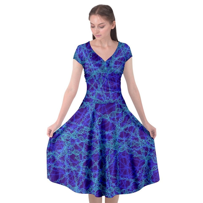 Genetic Editing Wrap Midi Science Dress Blue