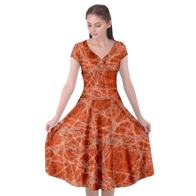 Genetic Editing Wrap Midi Science Dress Orange