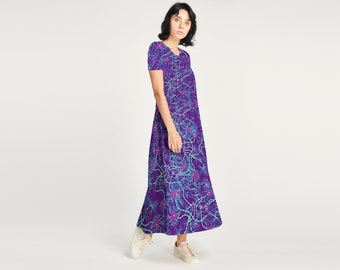 Size M | UK 10 | Purple Neurons Cotton Maxi Dress