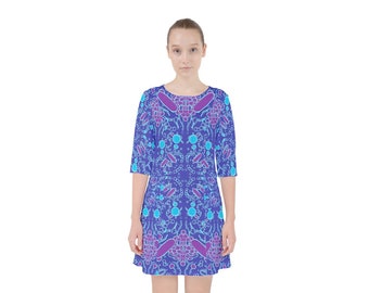 Size S | UK 8 | Blue symmetric Bacteria Shapes Pockets Dress