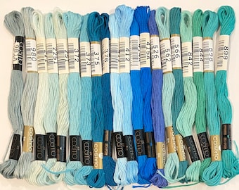 Twenty Blue Skeins of Cosmo Embroidery Floss