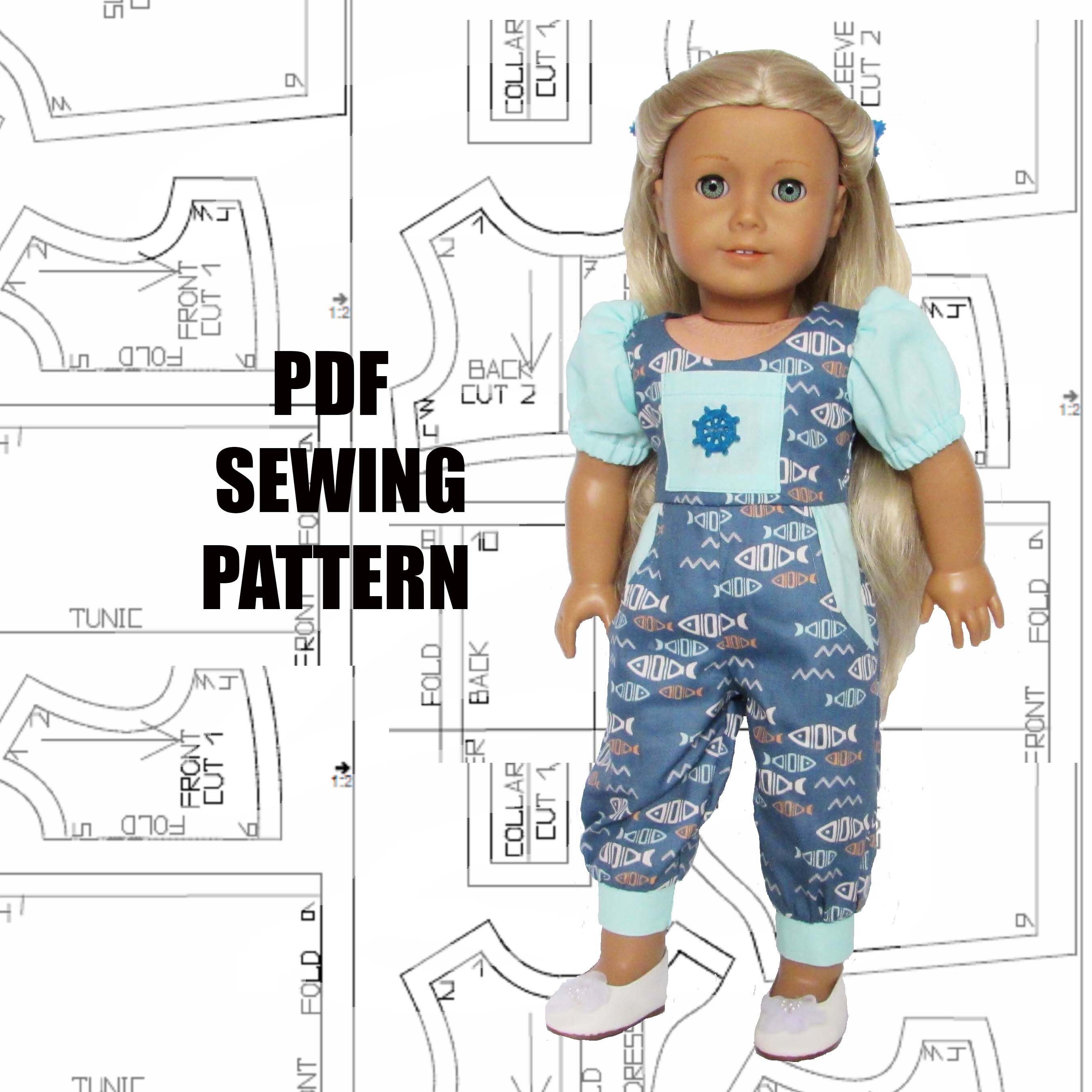 Doll jumpsuit pattern for American girl outfit doll overalls Etsy