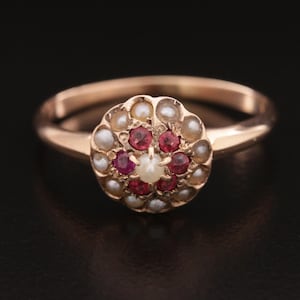 Victorian 10K Pearl and Imitation Ruby Ring