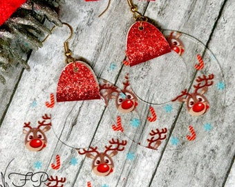 Reindeer Earrings/Christmas Earrings/Fun Holiday Earrings/Rudolph Earrings/Christmas Gift/Dangle Earrings for Her/ Women's Jewelry