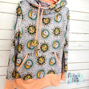 Medium Handmade Hoodie – Sun & Moon Print Bamboo French Terry with Oversized Hood