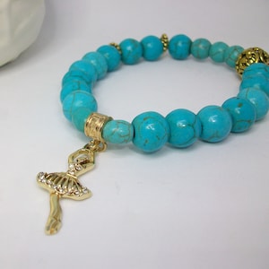 Stretch bracelet with turquoise and ballerina charm with zirconia, 20 cm