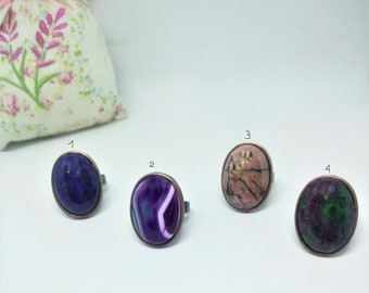 Natural Stone Rings with Natural Stones, 25 x 18 mm, Adjustable Size