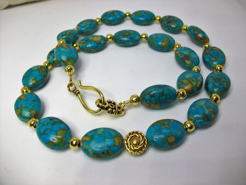 handmade 53 cm Turquoise and brass necklace