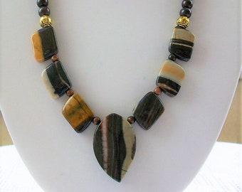 Necklace with natural stones of Jasper and brown Turquoise, 56 cm long