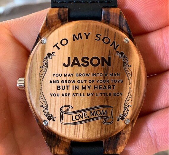 engraved watch from mom to son