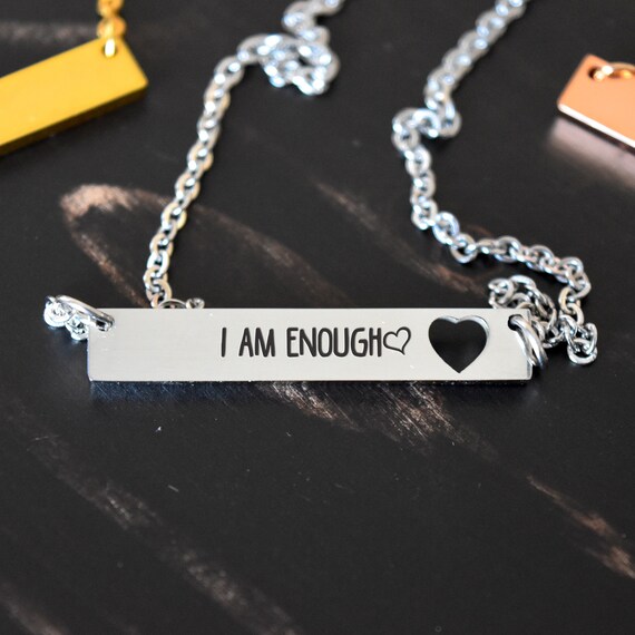 Because of Jesus I Am Enough Vertical Bar Necklace