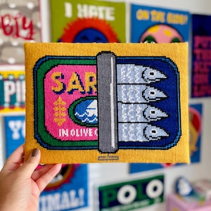 Sardines needlepoint kit. Cross stitch.