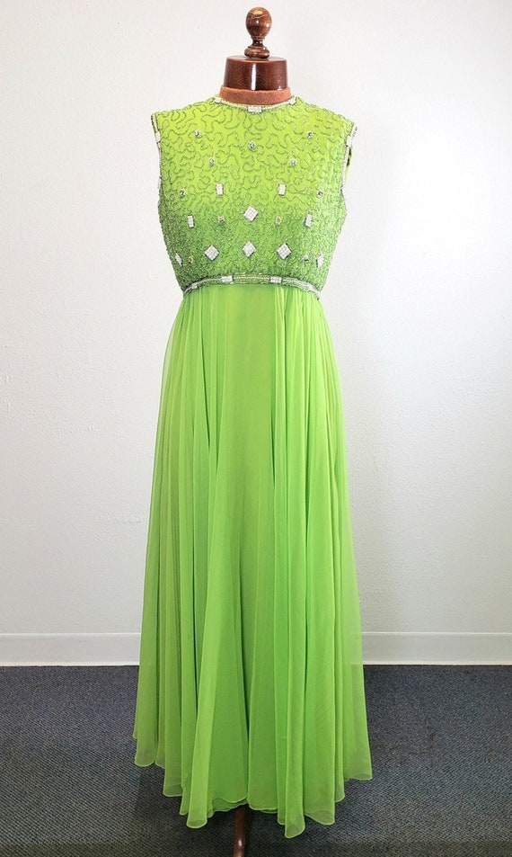 Vibrant 1960s Chartreuse Green Chiffon Goddess Gow