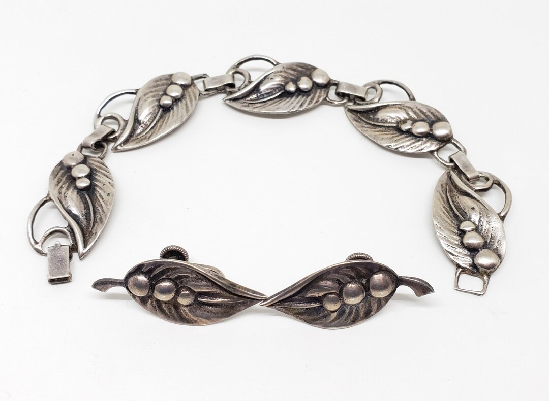 Vintage Art Deco Sterling Silver Leaf & Berries Bracelet and - Etsy