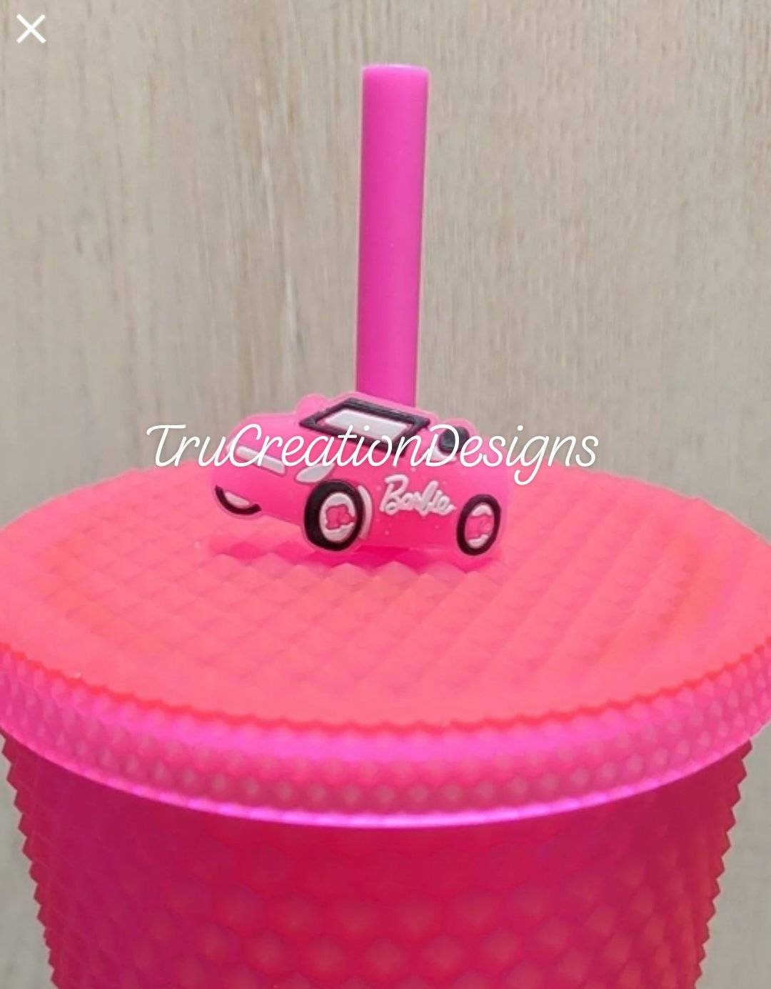 Handmade Barbie Pink Studded Tumbler Straw Topper Bow -  in 2023