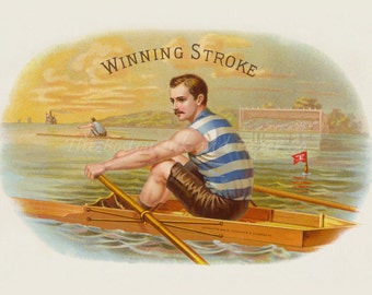 Man Rowing Boat Nautical Lake House Decor Vintage Sculling Home Office Wall Fine Art Print Victorian Poster Unique Gifts Rustic Cabin Lodge