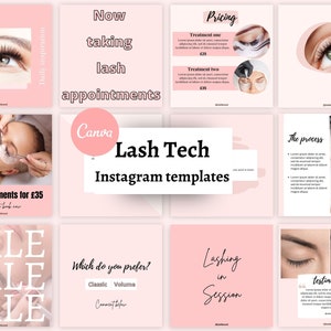 35 Editable Lashes Beauty Business Instagram Templates canva | salon | beautician | lash technician / tech | price list | marketing | Brand