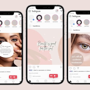 Editable Blush Beauty Business Instagram Puzzle Templates Canva Salon ...