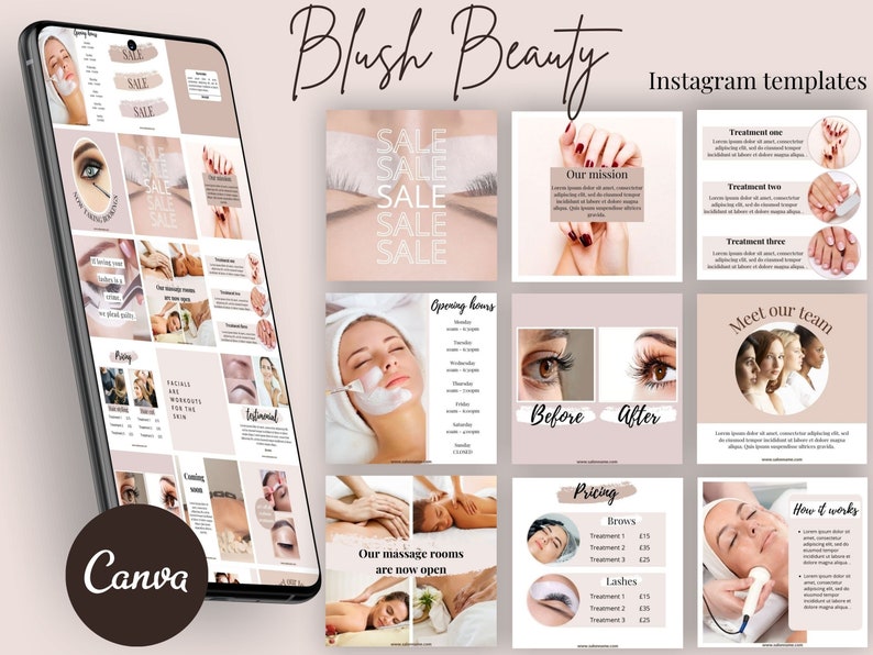 30 Editable Blush Beauty Business Instagram Templates Canva - Etsy