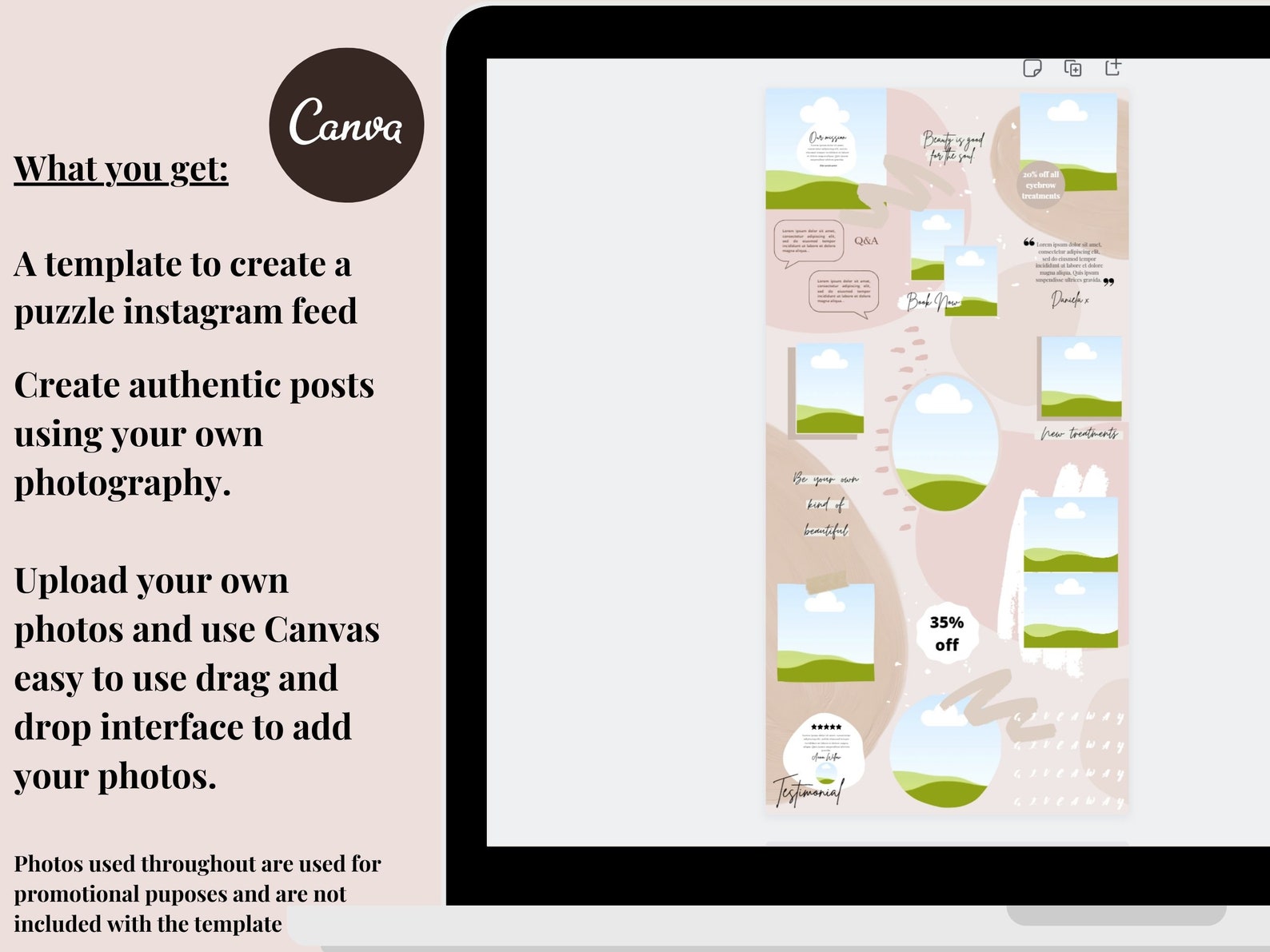 Editable Blush Beauty Business Instagram Puzzle Templates - Etsy