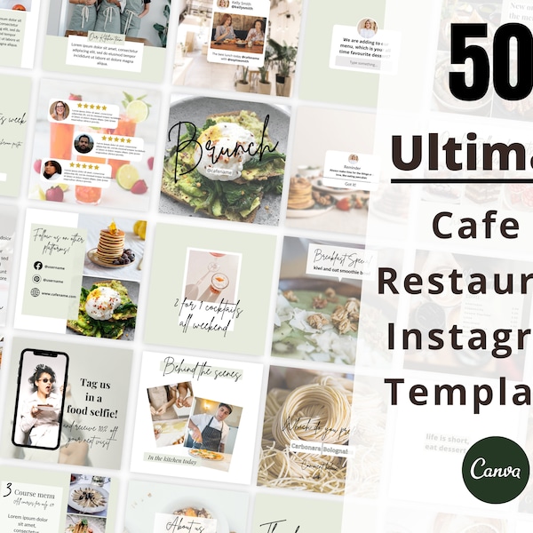 50 modèles Instagram de café/restaurant modifiables pour Canva | Publication Instagram | Marketing IG | Flux Instagram | nourriture | Fin gourmet | entreprise | blogue