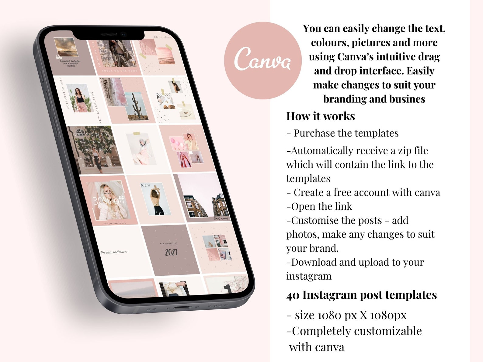 40 Editable Chic Blush Palette Instagram Templates Canva Marketing ...
