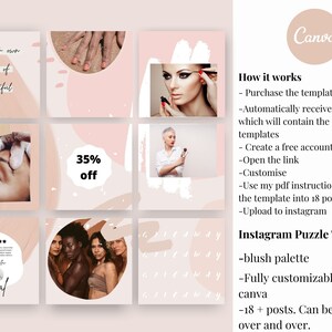 Editable Blush Beauty Business Instagram Puzzle Templates Canva Salon ...