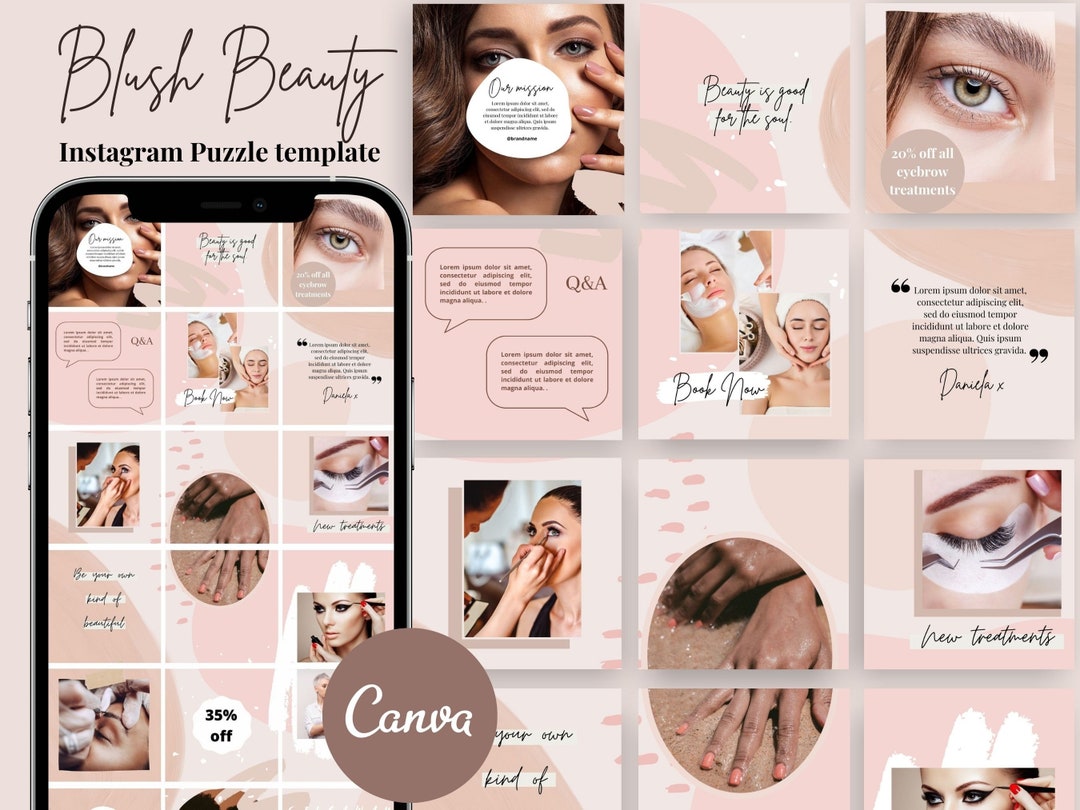 Editable Blush Beauty Business Instagram Puzzle Templates Canva Salon ...