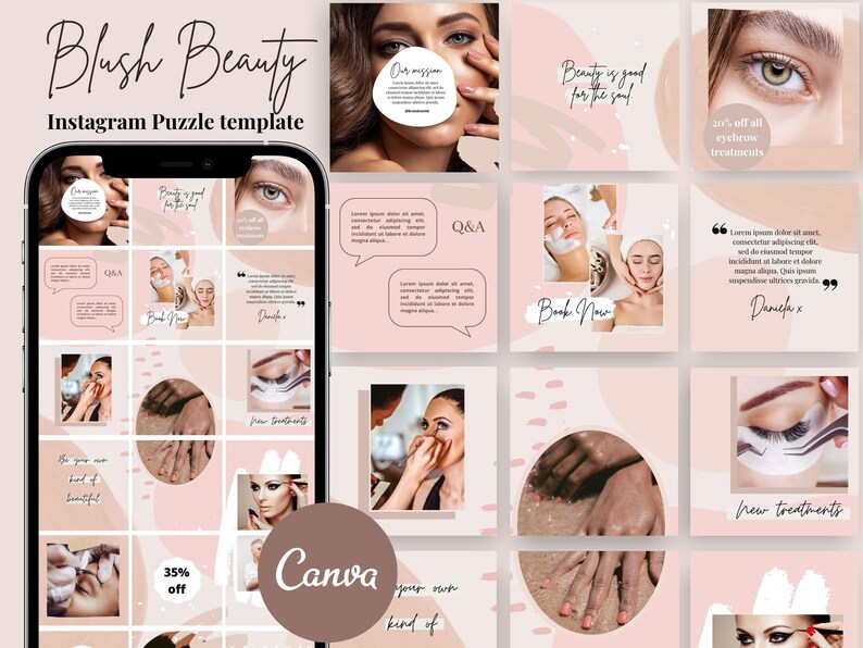Editable Blush Beauty Business Instagram Puzzle Templates - Etsy