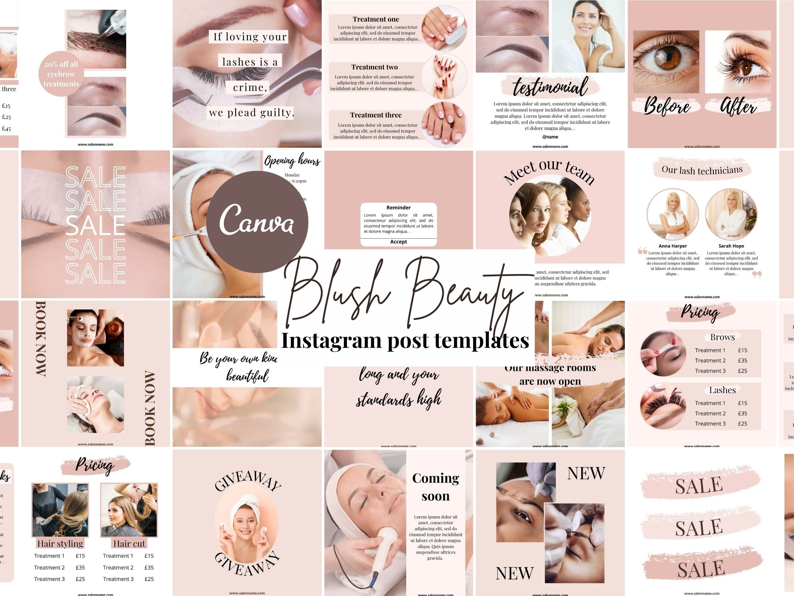 30 Editable Blush Beauty Business Instagram Templates Canva Salon ...