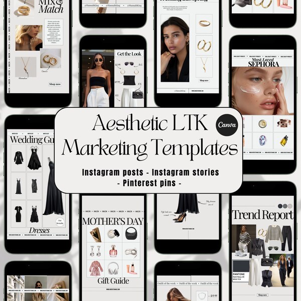 Editable LTK Canva templates | Instagram posts & stories | Pinterest pins | Fashion, gift guide, home | Social media marketing | IG, Insta