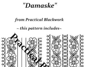 Damaske: een zwartwerkontwerppatroon met Spaanse steken (met de hand gemaakt) van Practical Blackwork