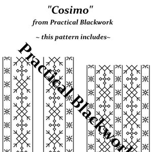COSIMO - a Spanisshe-Stitche Counted Blackwork Hand Embroidery Design  PATTERN (hand-work) from Practical Blackwork