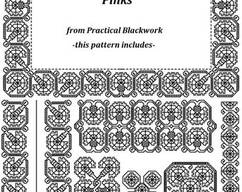 Pinks - een Spanissheworke geteld Blackwork-ontwerpPATROON (HANDWERK) van Practical Blackwork