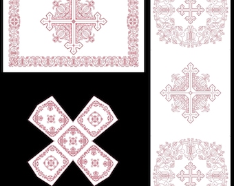 Granaatappel - een geteld Blackwork-ontwerpPATROON (HANDWERK) voor liturgische Aer-, analogie- en kelkhoezen van praktisch zwartwerk