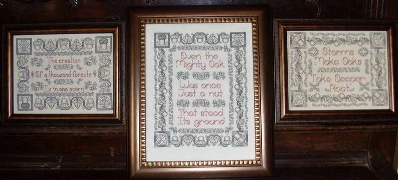 Trio of Oaks a Words and Whimsies counted blackwork PATTERN SET from Practical Blackwork