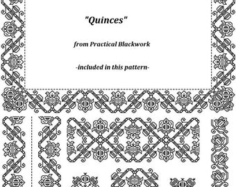 Kweeperen - een Spanissheworke geteld Blackwork-ontwerpPATROON (HANDWERK) van Praktisch Blackwork