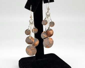 Mixed Metal Silver and Copper Long Earrings