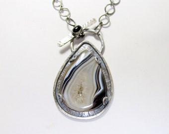 Onyx Agate and Sterling Pendant Translucent  with a Toggle clasp