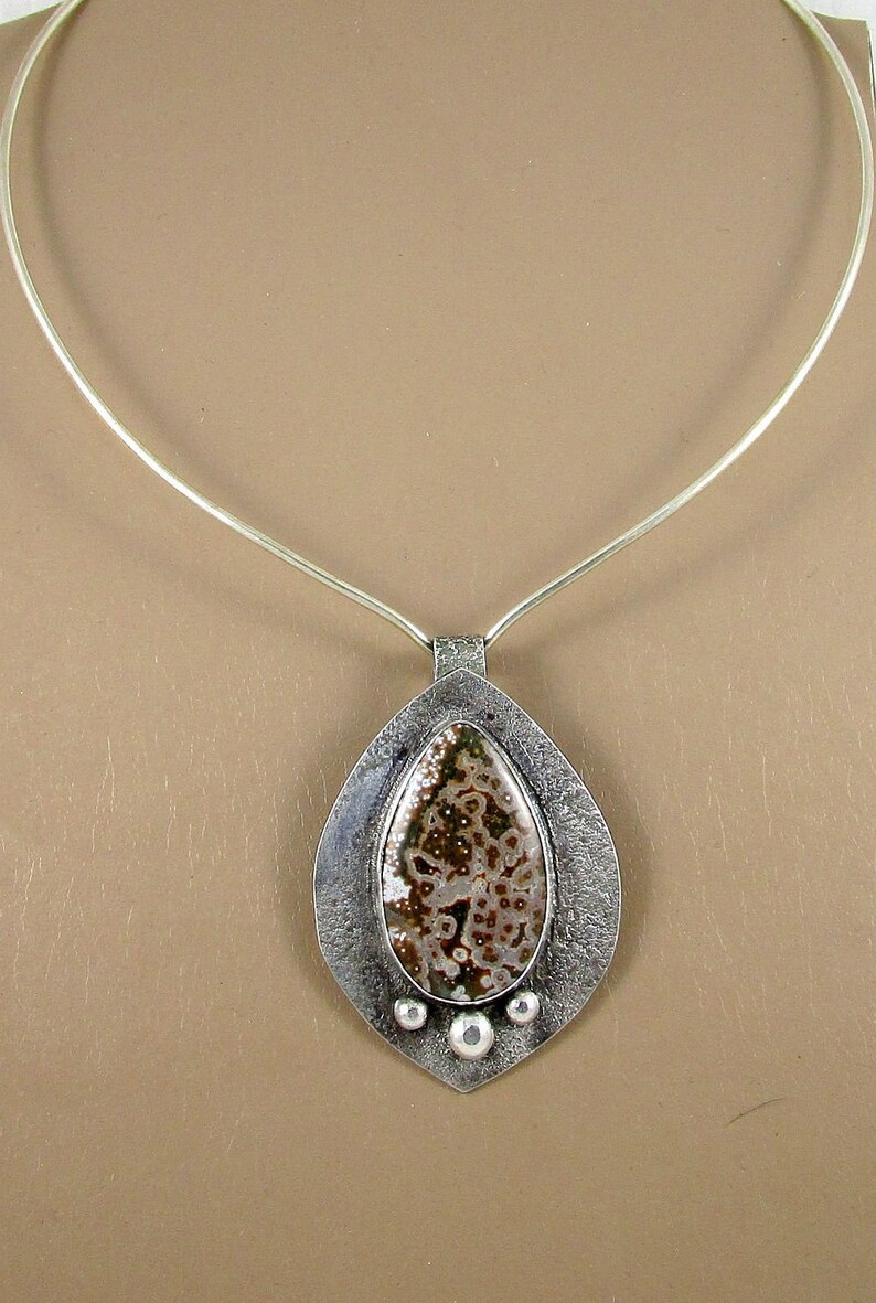 Sterling Silver Ocean Jasper Pink Dotted Teardrop Pendant main image 1