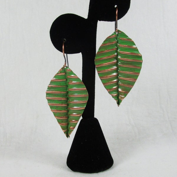 Fold-formed Copper Green Patina Earrings