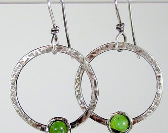 Sterling Hoop Earrings with Aventurine Stone